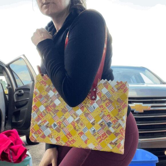 Nahui Ollin Y2K Candy Wrapper Purse Bag Red Handles Sugar Daddy Wrapper Design - Picture 4 of 10